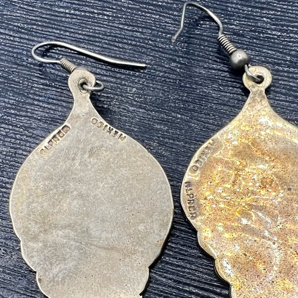Vintage silver ALPACA MEXICO abalone shell earrings dangles - Picture 9 of 10